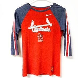 Nike MLB Women’s St. Louis Cardinals Baseball Tee 3/4 Sleeve Stripped Size XS